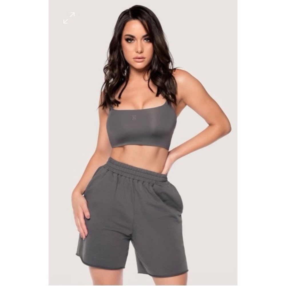 Meshki Paloma Cotton Long Shorts in Charcoal | XS